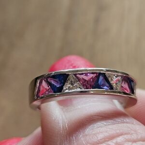 Elegant Silver Ring with Pink and Blue Stones